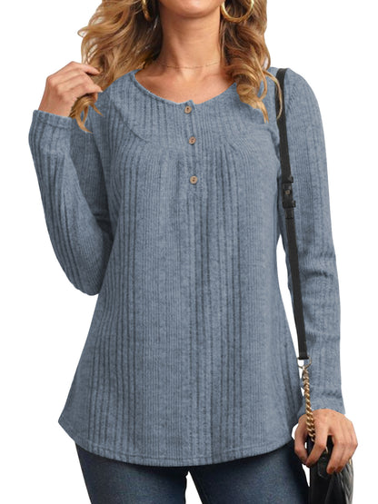 TEMOFON Womens Tops Fall Long Sleeve Button Henley Shirts Lightweight Casual Crew Neck Tunic Tops for Womens Winter Clothes