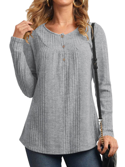 TEMOFON Womens Tops Fall Long Sleeve Button Henley Shirts Lightweight Casual Crew Neck Tunic Tops for Womens Winter Clothes