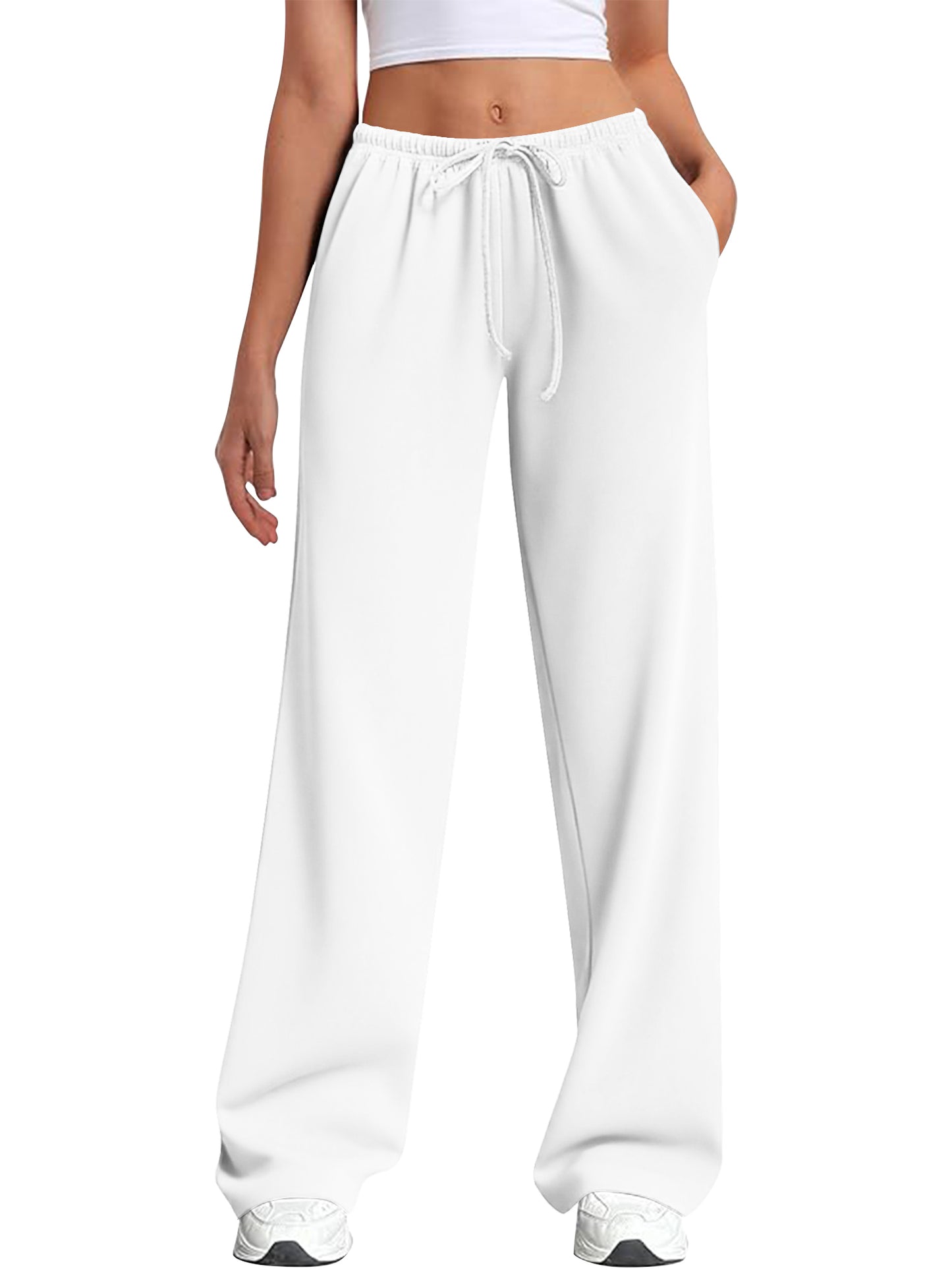 TEMOFON Women's Straight Leg Low rise Sweat Pants Wide Leg Sweatpants Drawstring Elastic Low Waist Pants with Pockets