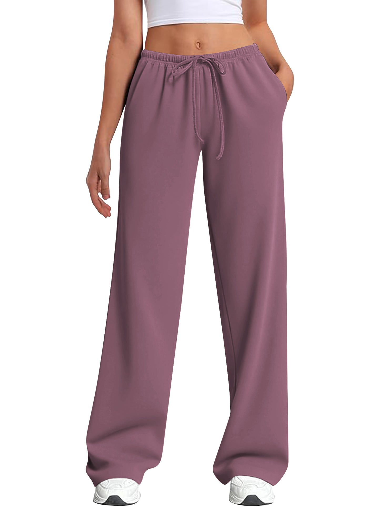 TEMOFON Women's Straight Leg Low rise Sweat Pants Wide Leg Sweatpants Drawstring Elastic Low Waist Pants with Pockets