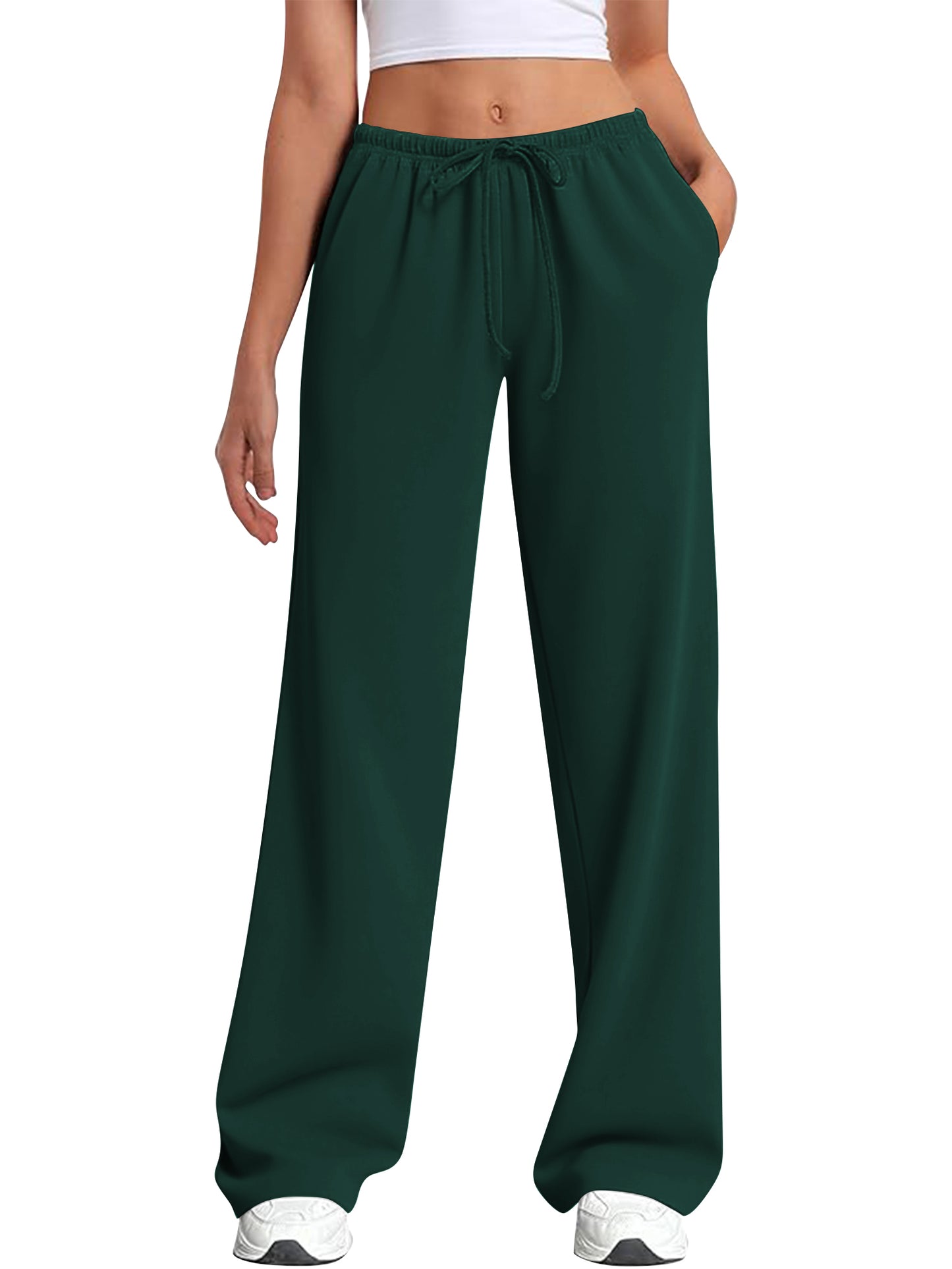 TEMOFON Women's Straight Leg Low rise Sweat Pants Wide Leg Sweatpants Drawstring Elastic Low Waist Pants with Pockets