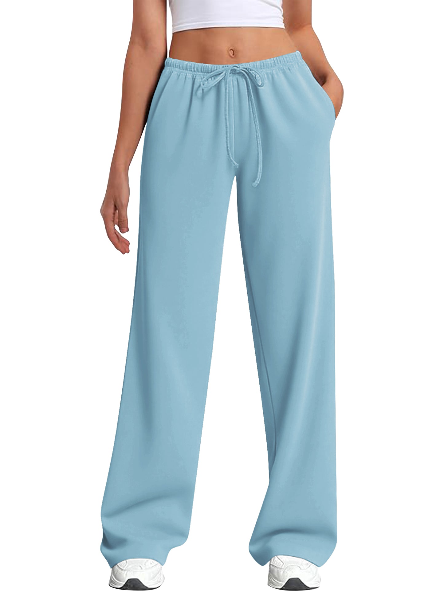 TEMOFON Women's Straight Leg Low rise Sweat Pants Wide Leg Sweatpants Drawstring Elastic Low Waist Pants with Pockets