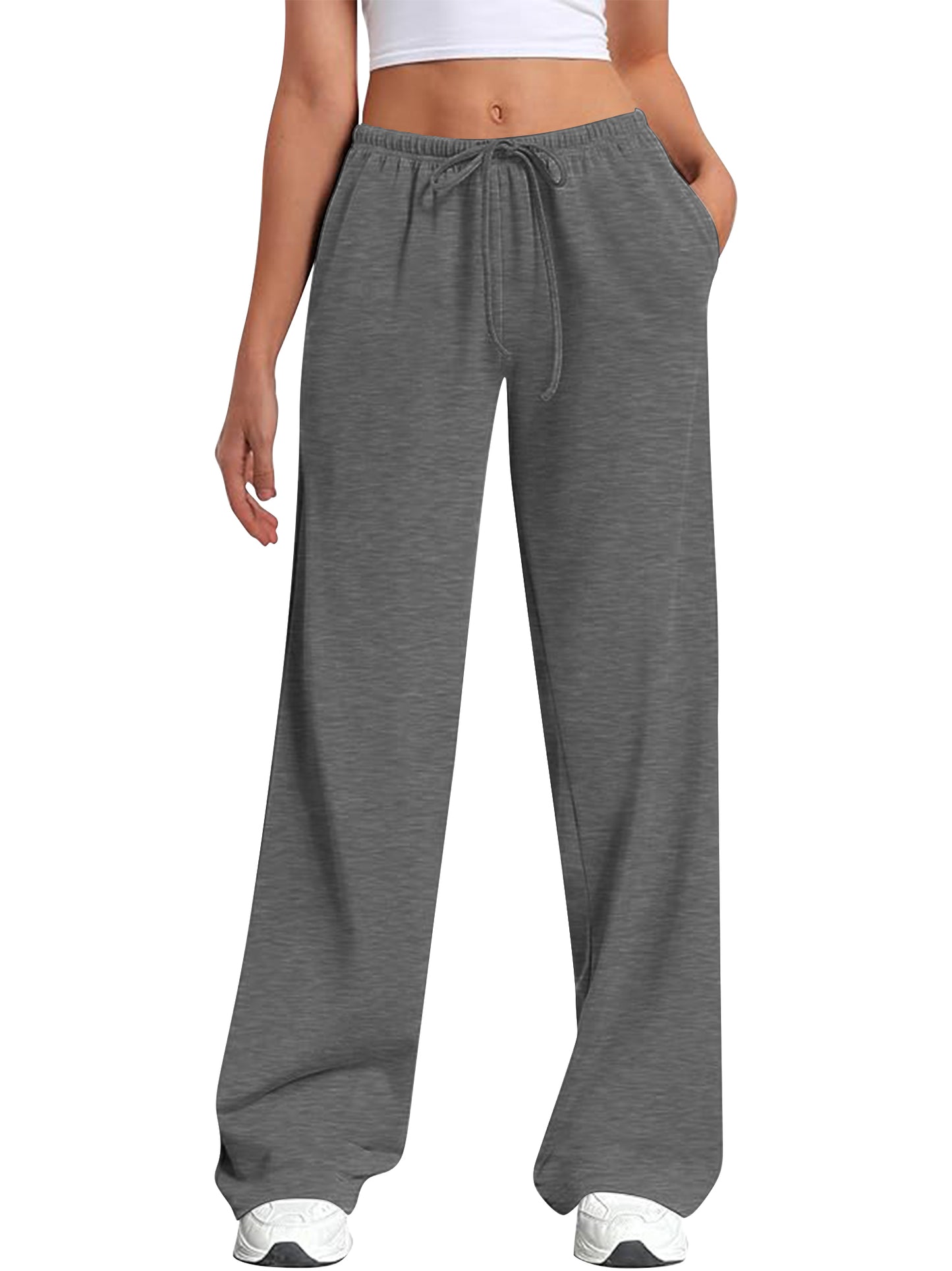 TEMOFON Women's Straight Leg Low rise Sweat Pants Wide Leg Sweatpants Drawstring Elastic Low Waist Pants with Pockets