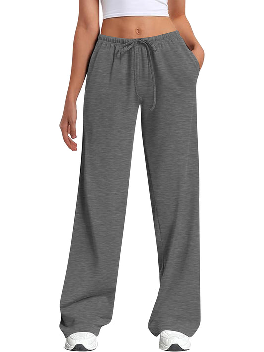 TEMOFON Women's Straight Leg Low rise Sweat Pants Wide Leg Sweatpants Drawstring Elastic Low Waist Pants with Pockets
