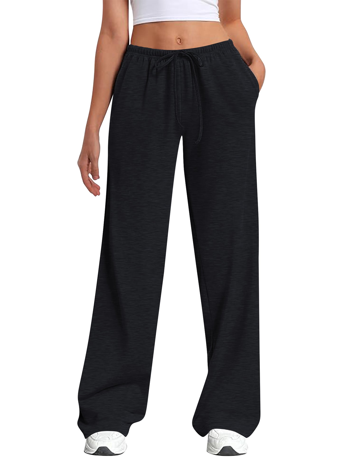 TEMOFON Women's Straight Leg Low rise Sweat Pants Wide Leg Sweatpants Drawstring Elastic Low Waist Pants with Pockets