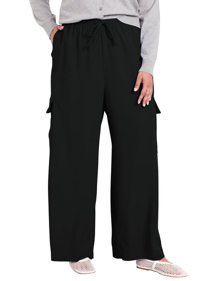 SWQZVT Womens Pants Plus Size Cargo Pants for Women Wide Leg Elastic Waist Drawstring Pants With Pockets loose Comfy Lounge Pants