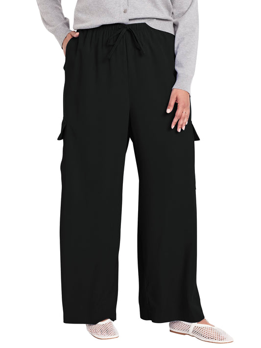 SWQZVT Womens Pants Plus Size Cargo Pants for Women Wide Leg Elastic Waist Drawstring Pants With Pockets loose Comfy Lounge Pants