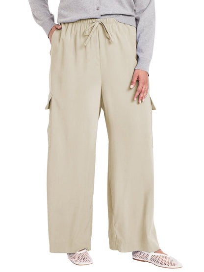 SWQZVT Womens Pants Plus Size Cargo Pants for Women Wide Leg Elastic Waist Drawstring Pants With Pockets loose Comfy Lounge Pants