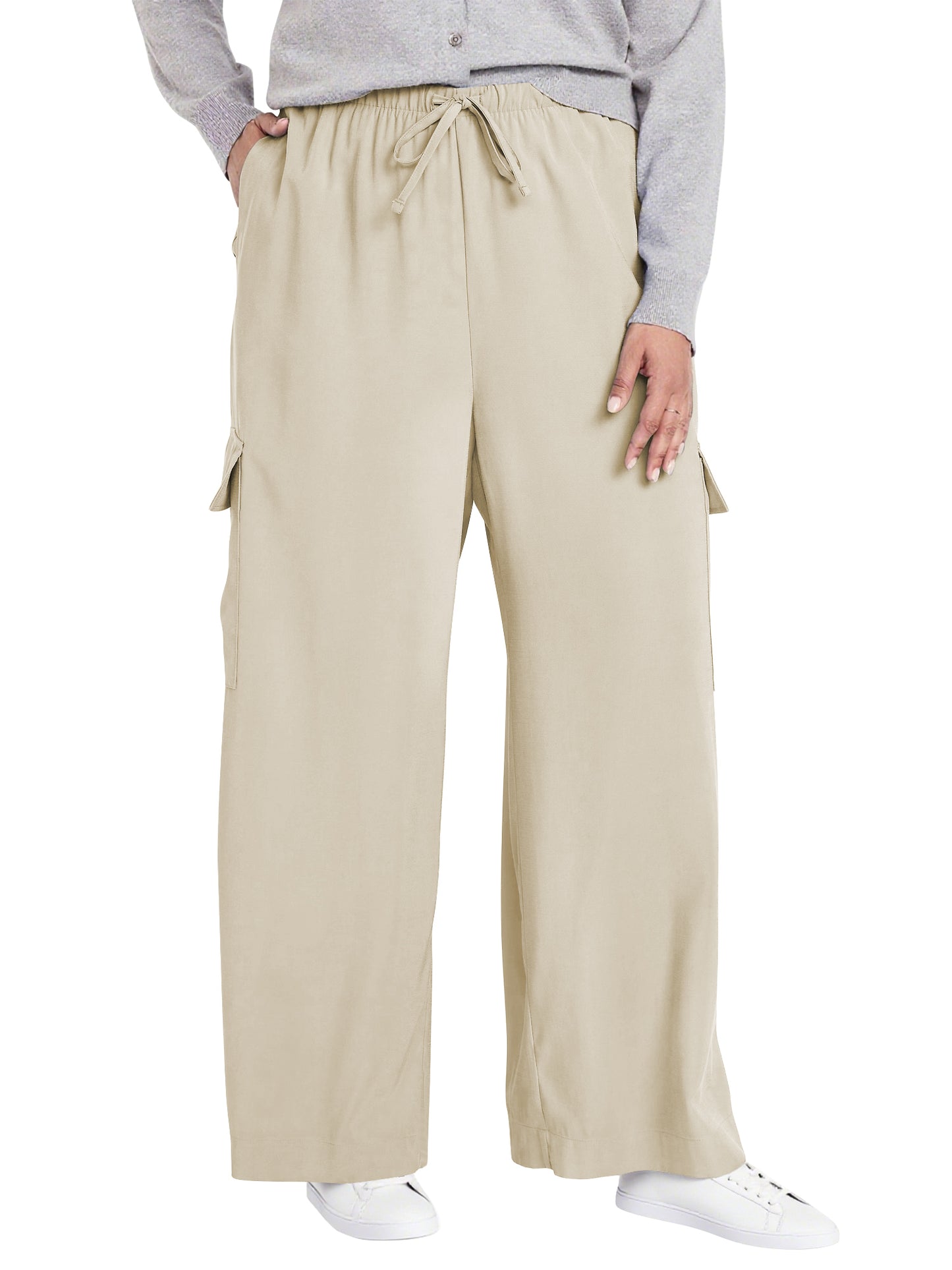 SWQZVT Womens Pants Plus Size Cargo Pants for Women Wide Leg Elastic Waist Drawstring Pants With Pockets loose Comfy Lounge Pants