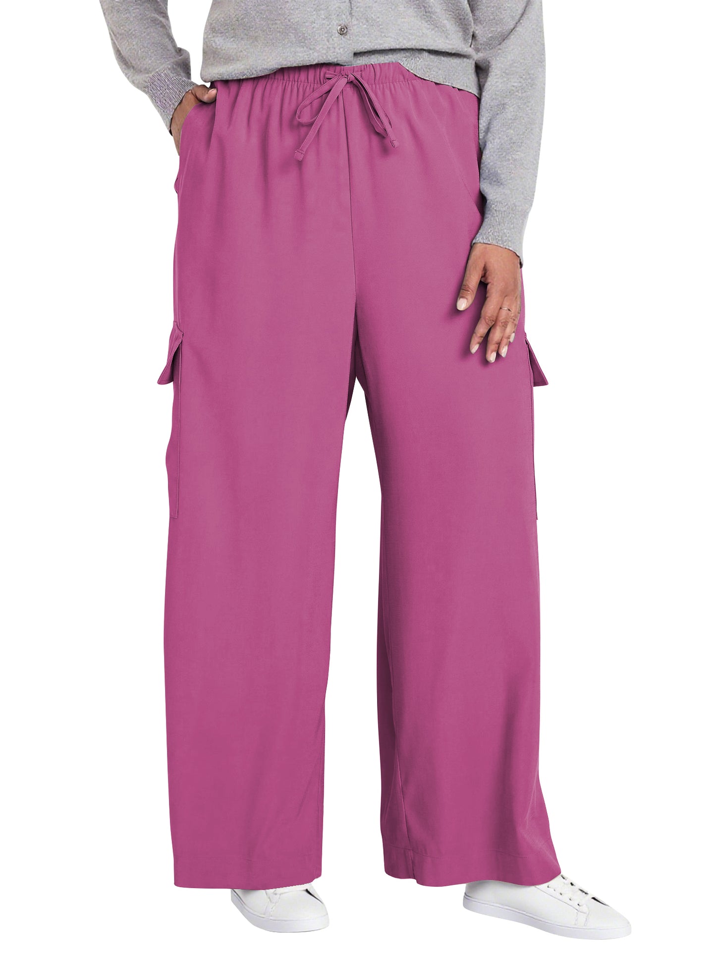 SWQZVT Womens Pants Plus Size Cargo Pants for Women Wide Leg Elastic Waist Drawstring Pants With Pockets loose Comfy Lounge Pants