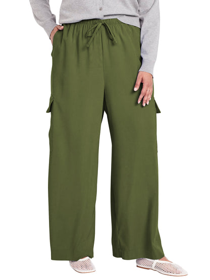 SWQZVT Womens Pants Plus Size Cargo Pants for Women Wide Leg Elastic Waist Drawstring Pants With Pockets loose Comfy Lounge Pants