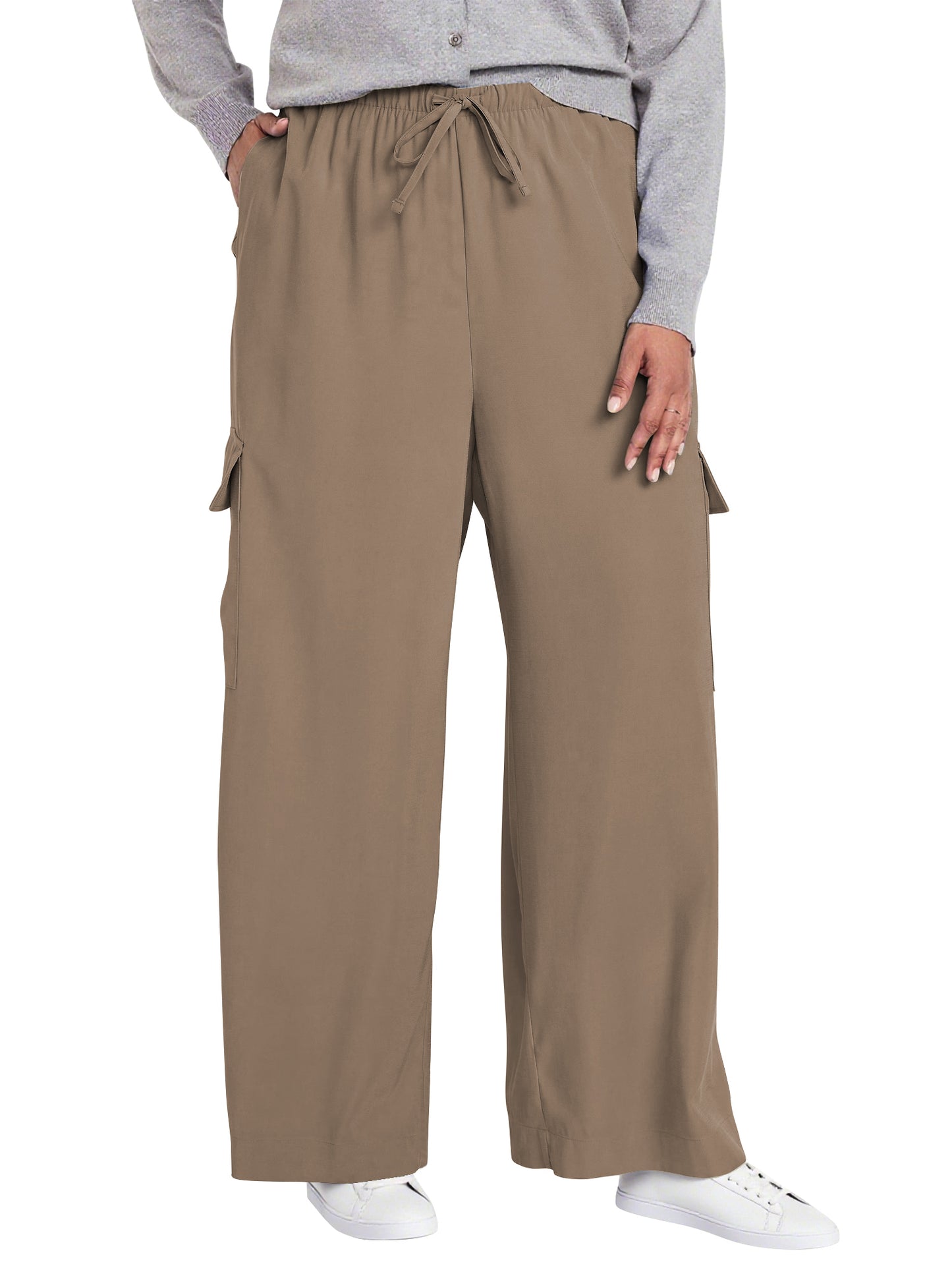 SWQZVT Womens Pants Plus Size Cargo Pants for Women Wide Leg Elastic Waist Drawstring Pants With Pockets loose Comfy Lounge Pants