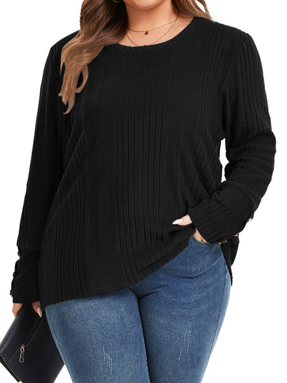 TEMOFON Plus Size Tops for Women Lightweight Long Sleeve Shirts Scoop Neck Button Fall Casual Loose Fit Tunic Tops