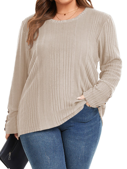 TEMOFON Plus Size Tops for Women Lightweight Long Sleeve Shirts Scoop Neck Button Fall Casual Loose Fit Tunic Tops