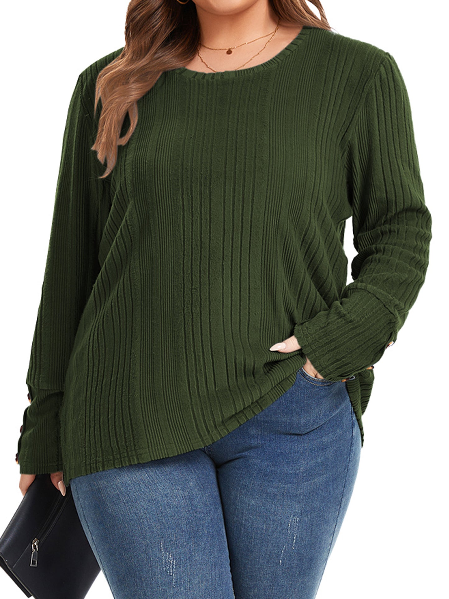 TEMOFON Plus Size Tops for Women Lightweight Long Sleeve Shirts Scoop Neck Button Fall Casual Loose Fit Tunic Tops