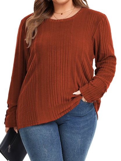 TEMOFON Plus Size Tops for Women Lightweight Long Sleeve Shirts Scoop Neck Button Fall Casual Loose Fit Tunic Tops