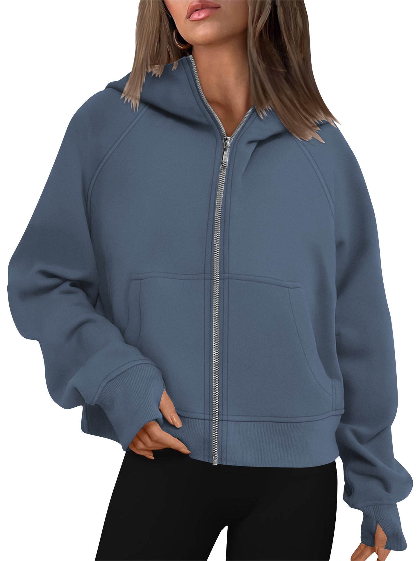 TEMOFON Womens Sweatshirts Zip-Up Fleece Cropped Hoodie Jacket with Pockets Fall Casual Long Sleeve Sports Sweatshirts