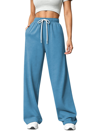 TEMOFON Sweatpants for Women Wide Leg Pants Fall Sweatpants with Pockets Elastic Waistband Comfy Pants Women Winter Lounge Pants