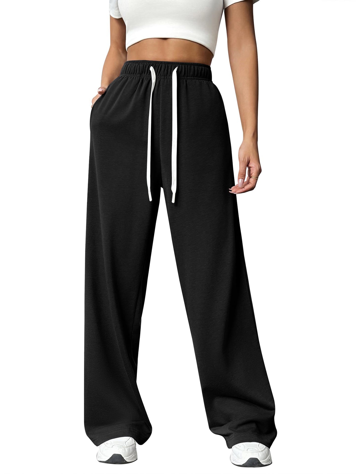 TEMOFON Sweatpants for Women Wide Leg Pants Fall Sweatpants with Pockets Elastic Waistband Comfy Pants Women Winter Lounge Pants
