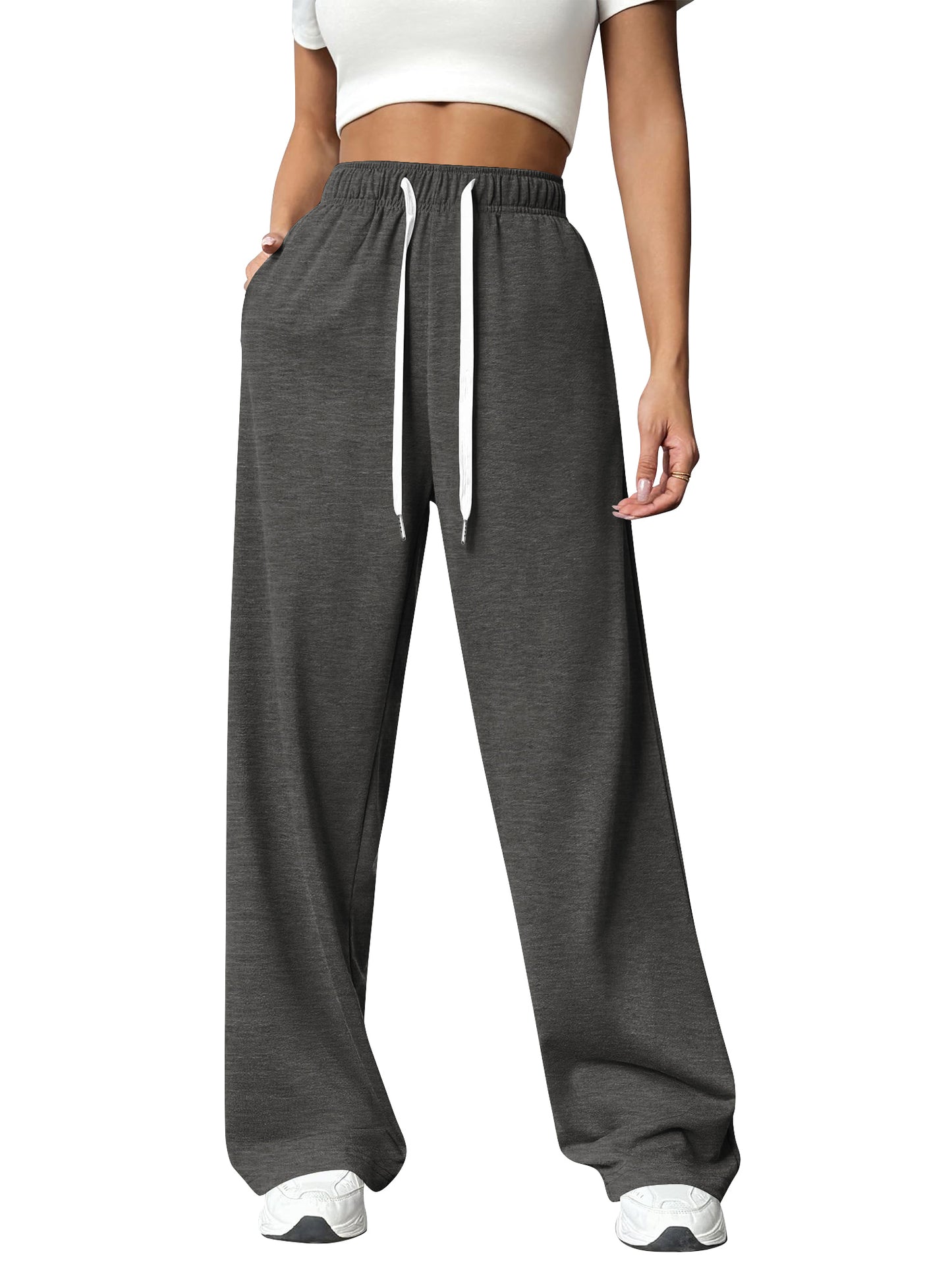 TEMOFON Sweatpants for Women Wide Leg Pants Fall Sweatpants with Pockets Elastic Waistband Comfy Pants Women Winter Lounge Pants