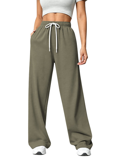 TEMOFON Sweatpants for Women Wide Leg Pants Fall Sweatpants with Pockets Elastic Waistband Comfy Pants Women Winter Lounge Pants