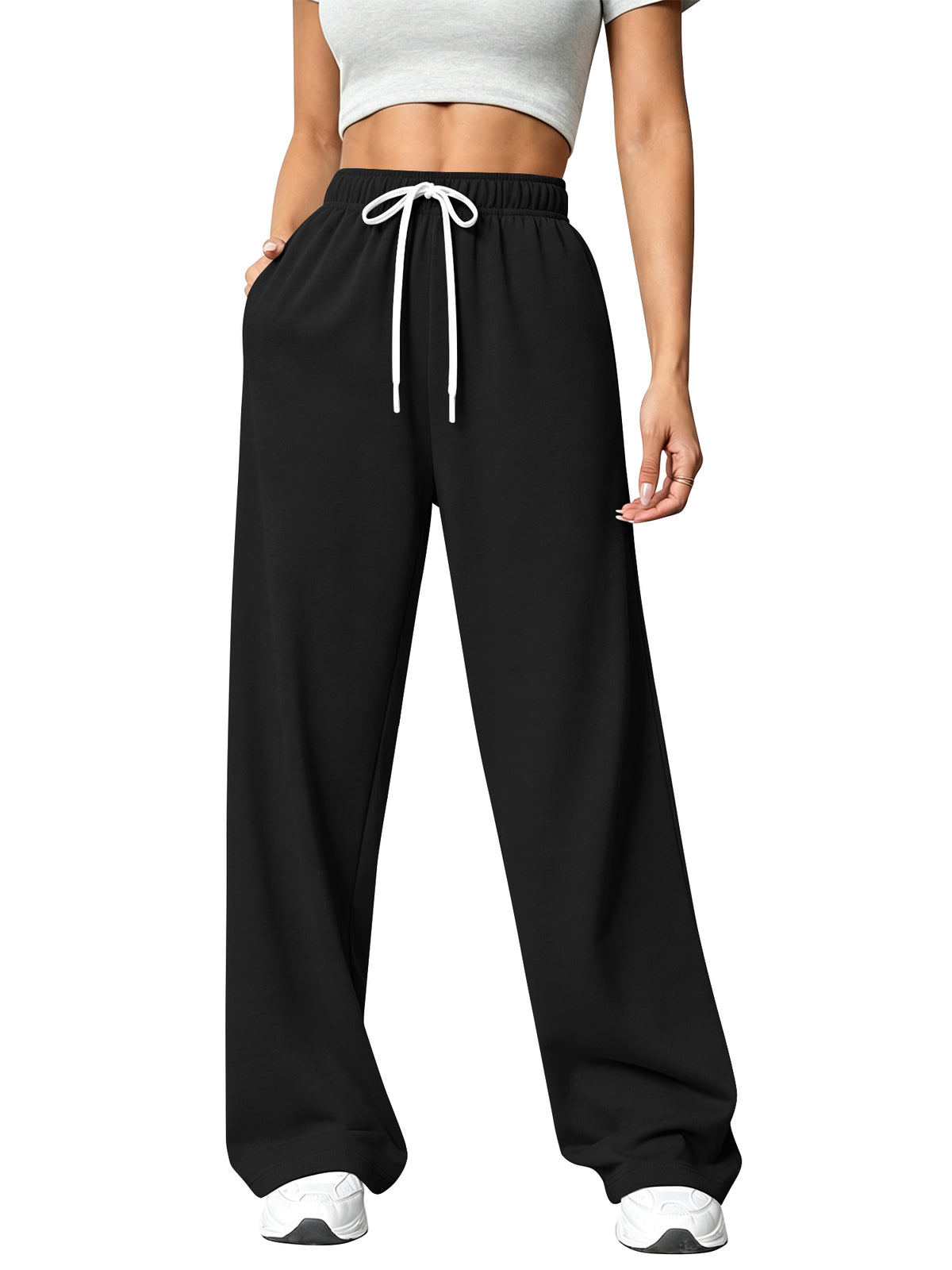 TEMOFON Sweatpants for Women Wide Leg Pants Fall Sweatpants with Pockets Elastic Waistband Comfy Pants Women Winter Lounge Pants
