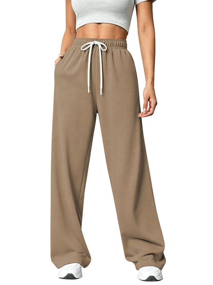 TEMOFON Sweatpants for Women Wide Leg Pants Fall Sweatpants with Pockets Elastic Waistband Comfy Pants Women Winter Lounge Pants