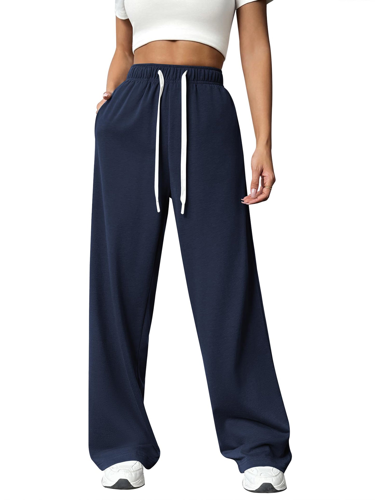 TEMOFON Sweatpants for Women Wide Leg Pants Fall Sweatpants with Pockets Elastic Waistband Comfy Pants Women Winter Lounge Pants