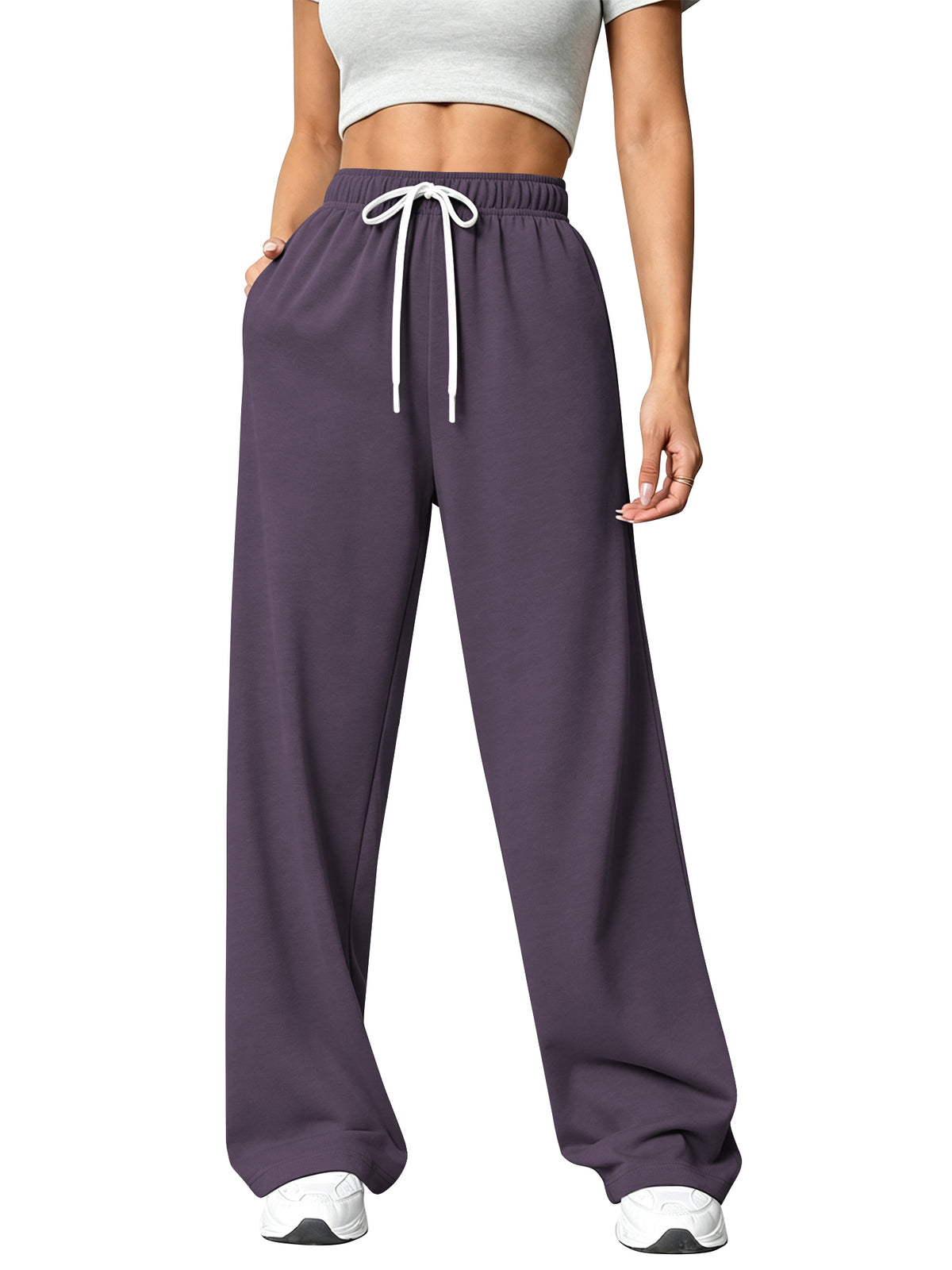 TEMOFON Sweatpants for Women Wide Leg Pants Fall Sweatpants with Pockets Elastic Waistband Comfy Pants Women Winter Lounge Pants