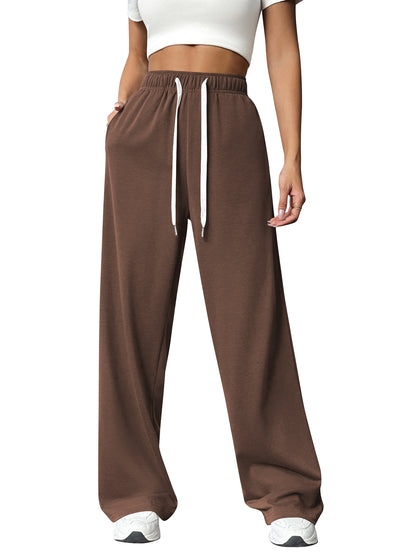 TEMOFON Sweatpants for Women Wide Leg Pants Fall Sweatpants with Pockets Elastic Waistband Comfy Pants Women Winter Lounge Pants