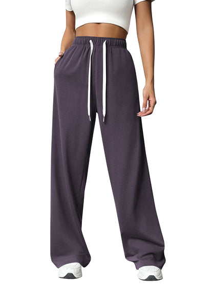 TEMOFON Sweatpants for Women Wide Leg Pants Fall Sweatpants with Pockets Elastic Waistband Comfy Pants Women Winter Lounge Pants