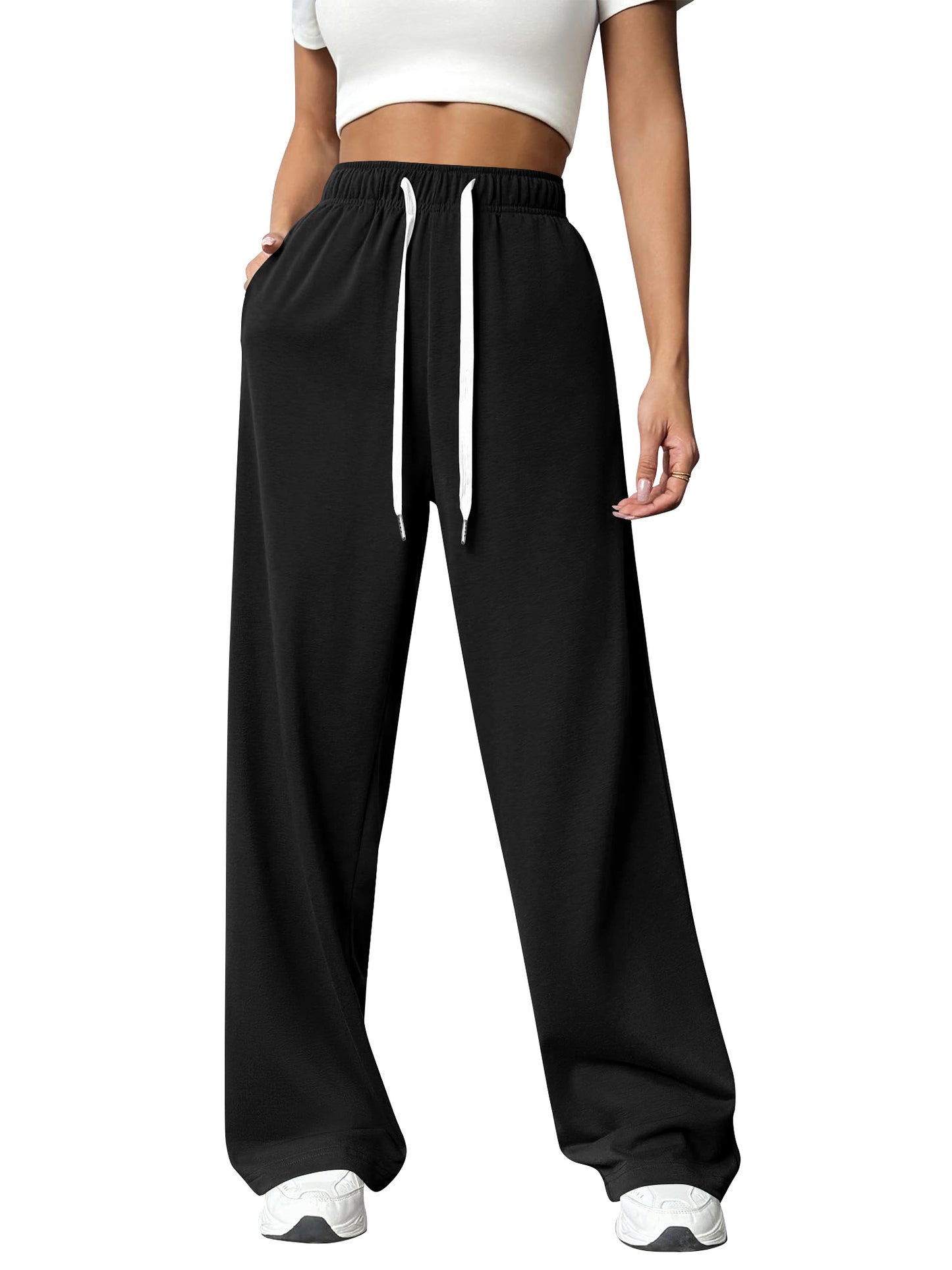 TEMOFON Sweatpants for Women Wide Leg Pants Fall Sweatpants with Pockets Elastic Waistband Comfy Pants Women Winter Lounge Pants