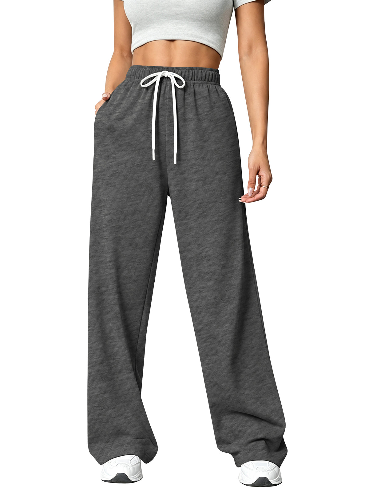 TEMOFON Sweatpants for Women Wide Leg Pants Fall Sweatpants with Pockets Elastic Waistband Comfy Pants Women Winter Lounge Pants