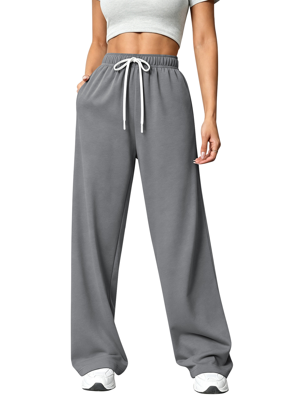 TEMOFON Sweatpants for Women Wide Leg Pants Fall Sweatpants with Pockets Elastic Waistband Comfy Pants Women Winter Lounge Pants
