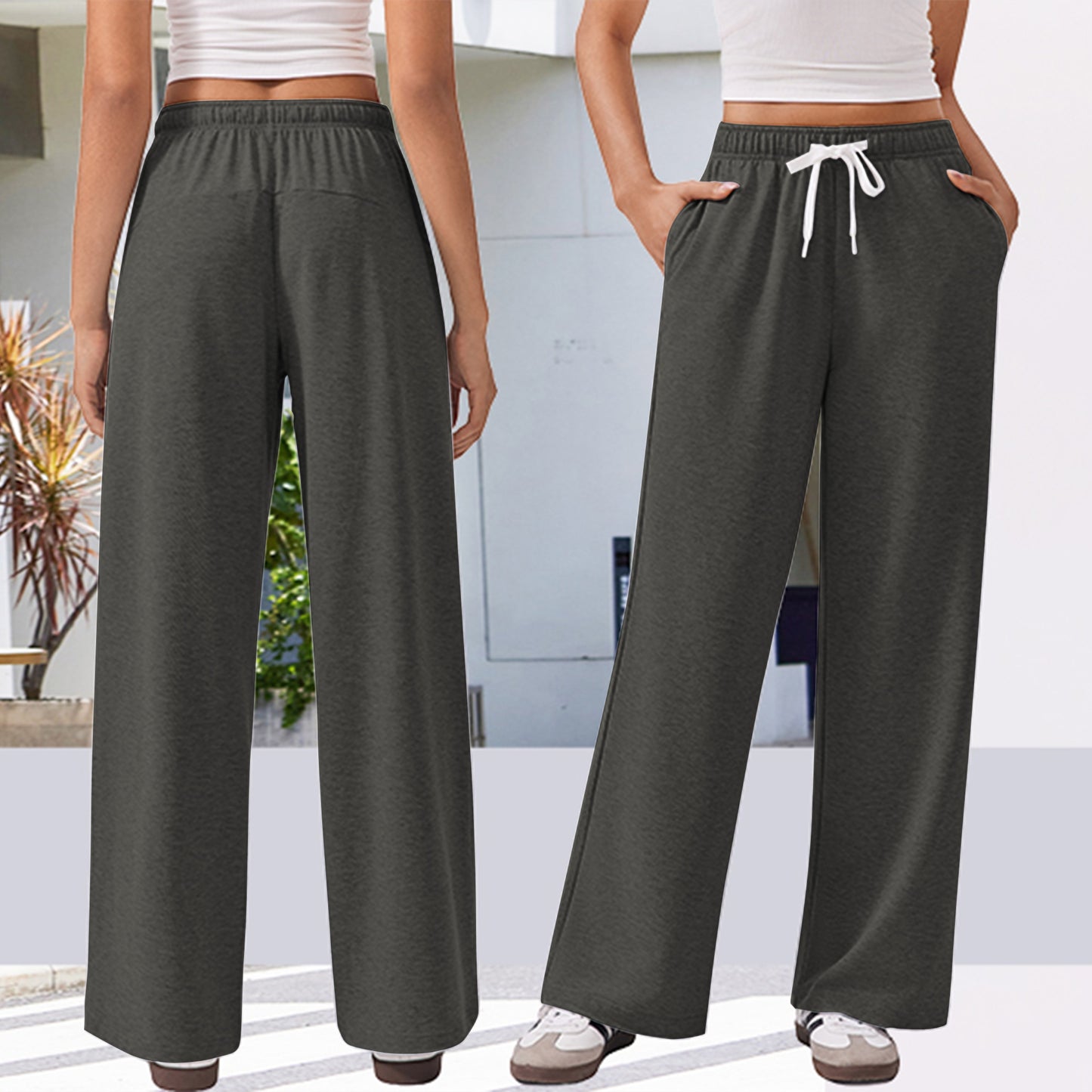 TEMOFON Black Pants for Women Elastic Waistband Fall Pants for Women with Pockets Sweat Pants Women Autumn Thermal Pants Women Lounge Casual Winter Pants