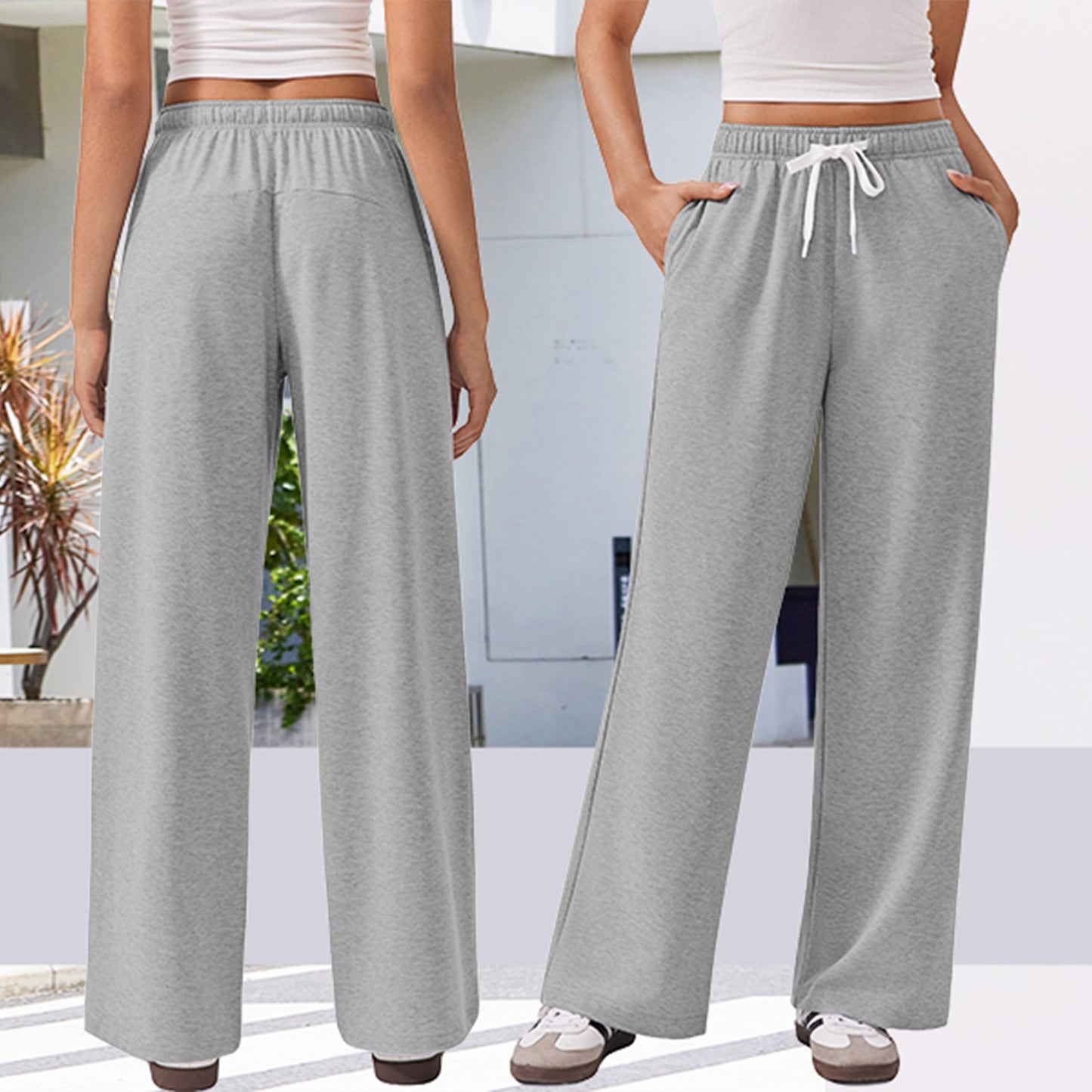 TEMOFON Black Pants for Women Elastic Waistband Fall Pants for Women with Pockets Sweat Pants Women Autumn Thermal Pants Women Lounge Casual Winter Pants