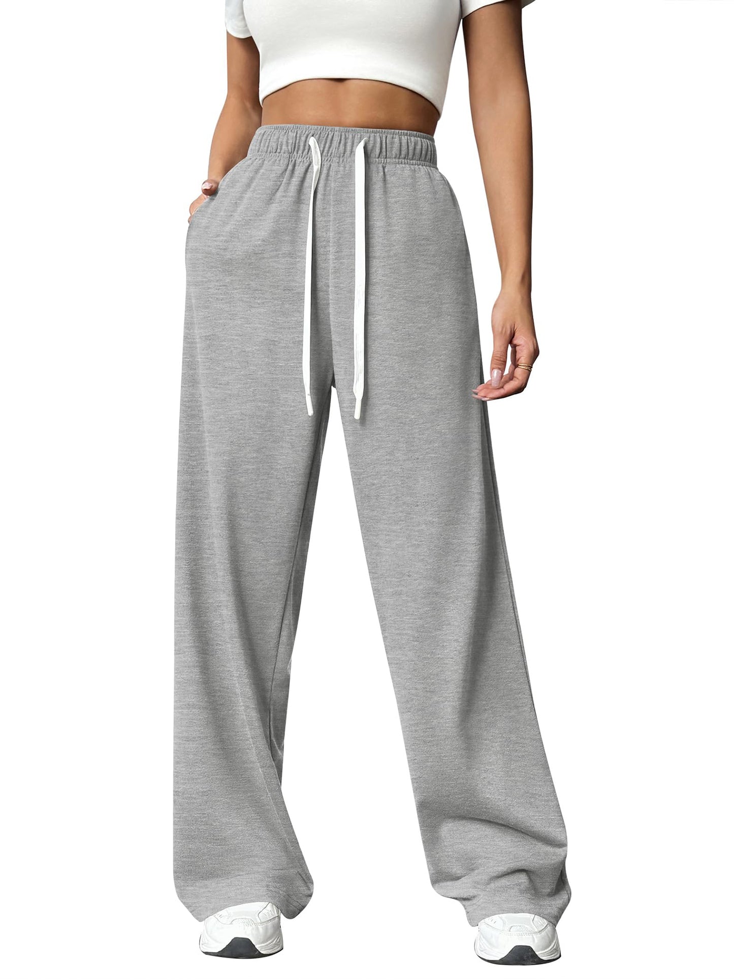 TEMOFON Sweatpants for Women Wide Leg Pants Fall Sweatpants with Pockets Elastic Waistband Comfy Pants Women Winter Lounge Pants