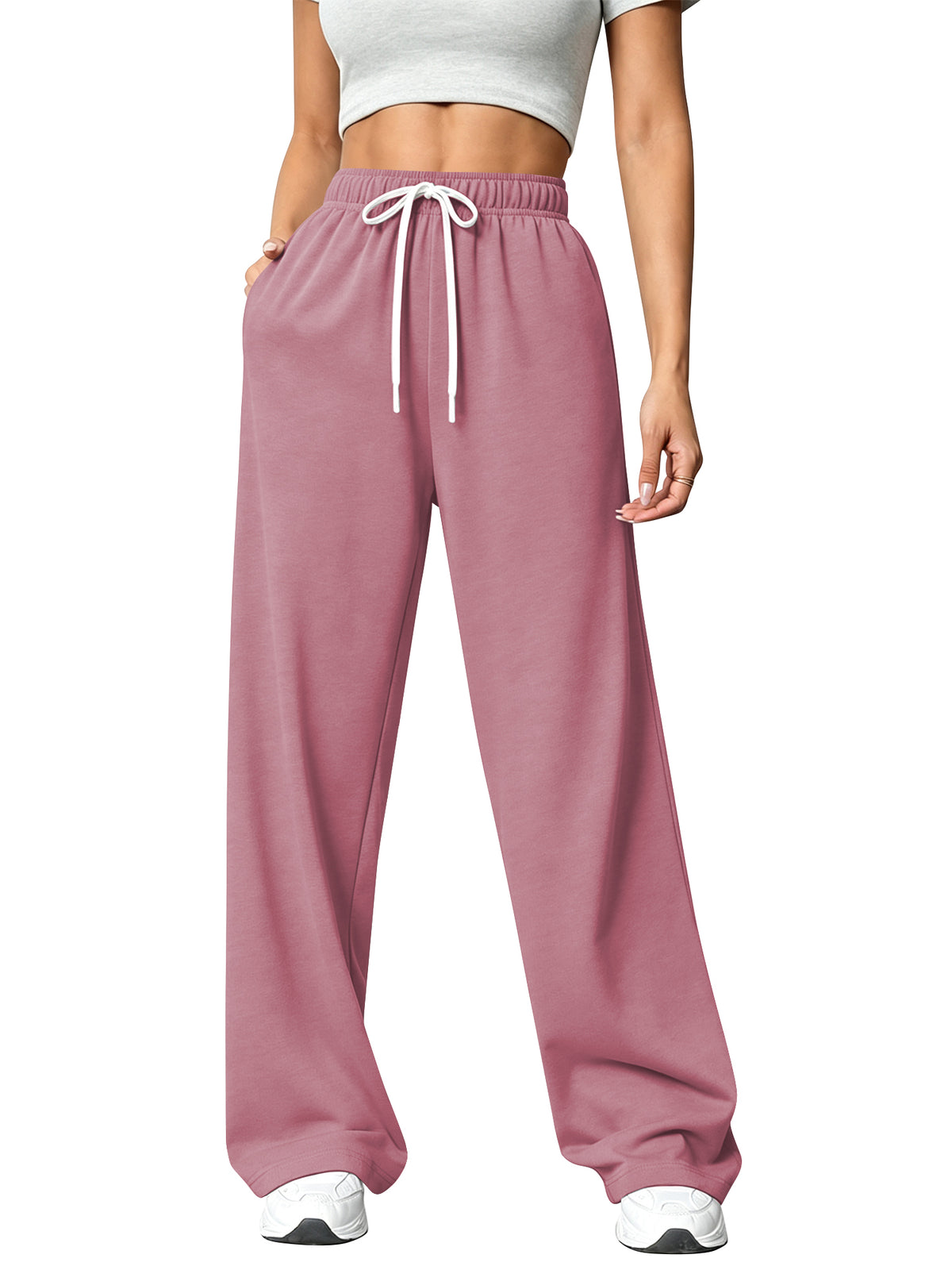 TEMOFON Sweatpants for Women Wide Leg Pants Fall Sweatpants with Pockets Elastic Waistband Comfy Pants Women Winter Lounge Pants