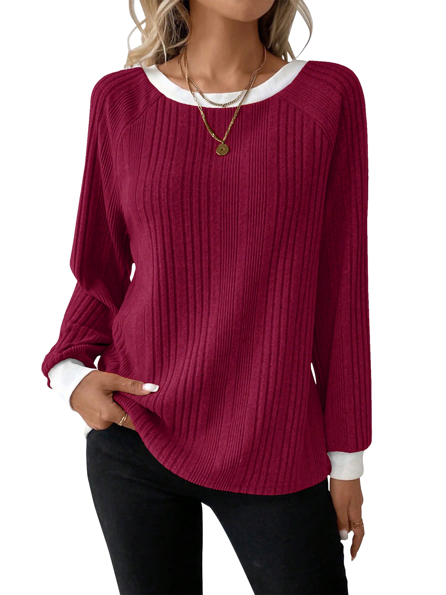 SHIBEVER Long Sleeve Shirts for Women Fall Tops Lightweight Clothing Trendy Winter Clothes Tunic Crew Neck Grey M