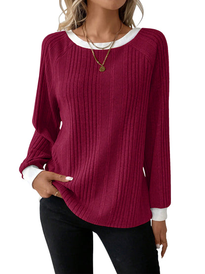 SHIBEVER Long Sleeve Shirts for Women Fall Tops Lightweight Clothing Trendy Winter Clothes Tunic Crew Neck Grey M
