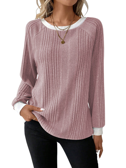 SHIBEVER Long Sleeve Shirts for Women Fall Tops Lightweight Clothing Trendy Winter Clothes Tunic Crew Neck Grey M