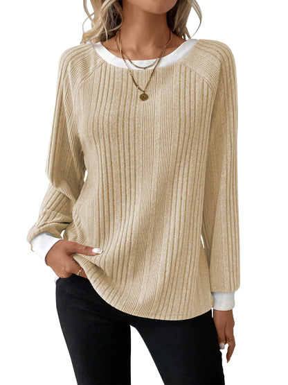 SHIBEVER Long Sleeve Shirts for Women Fall Tops Lightweight Clothing Trendy Winter Clothes Tunic Crew Neck Grey M