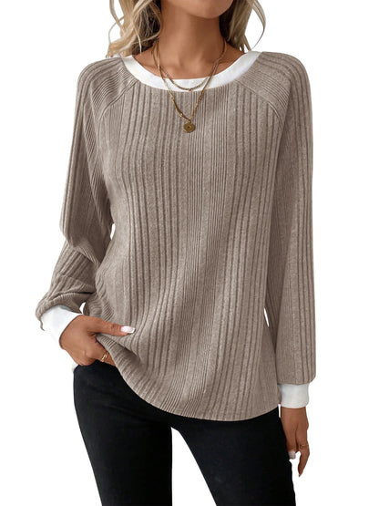SHIBEVER Long Sleeve Shirts for Women Fall Tops Lightweight Clothing Trendy Winter Clothes Tunic Crew Neck Grey M