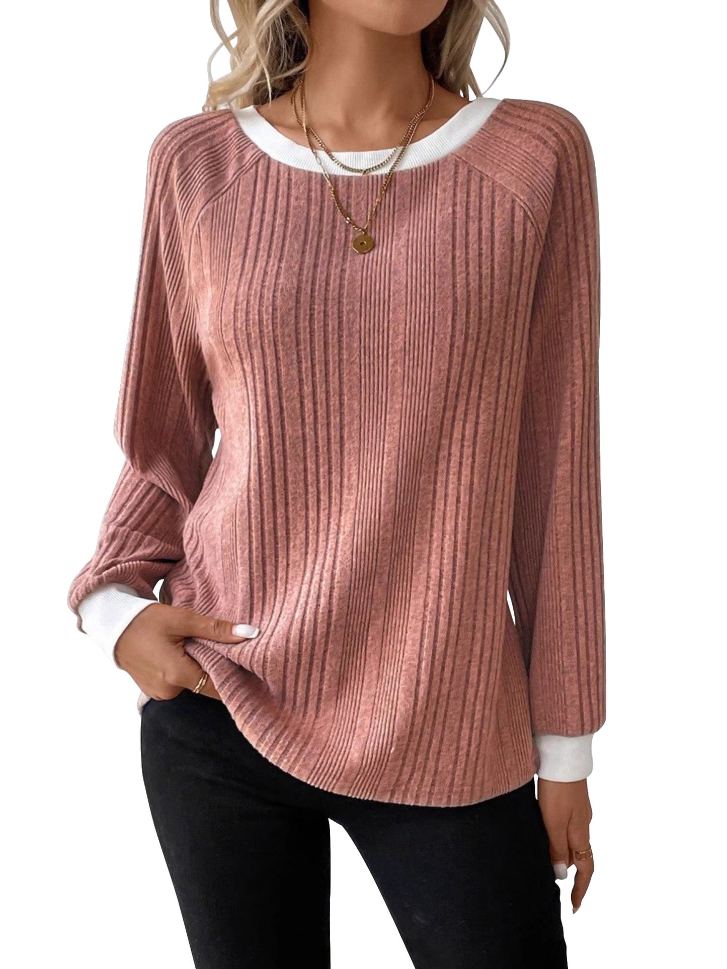 SHIBEVER Long Sleeve Shirts for Women Fall Tops Lightweight Clothing Trendy Winter Clothes Tunic Crew Neck Grey M