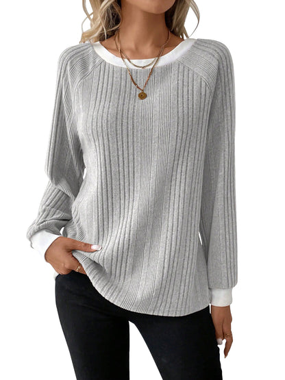 SHIBEVER Long Sleeve Shirts for Women Fall Tops Lightweight Clothing Trendy Winter Clothes Tunic Crew Neck Grey M