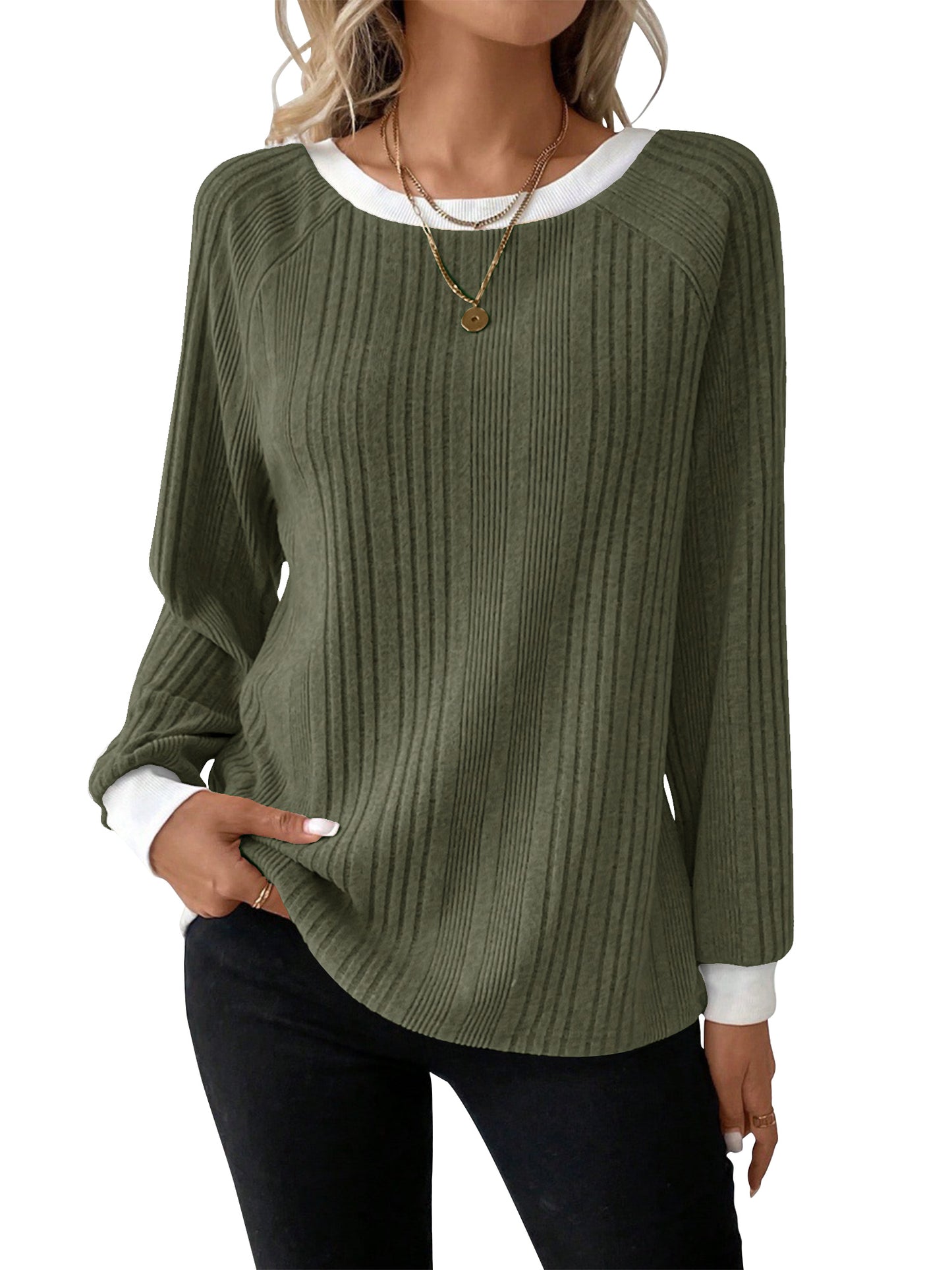 SHIBEVER Long Sleeve Shirts for Women Fall Tops Lightweight Clothing Trendy Winter Clothes Tunic Crew Neck Grey M