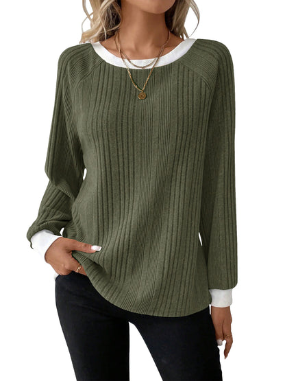 SHIBEVER Long Sleeve Shirts for Women Fall Tops Lightweight Clothing Trendy Winter Clothes Tunic Crew Neck Grey M