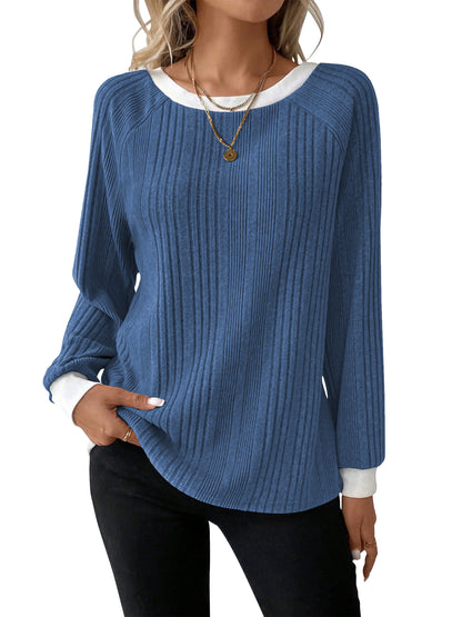 SHIBEVER Long Sleeve Shirts for Women Fall Tops Lightweight Clothing Trendy Winter Clothes Tunic Crew Neck Grey M