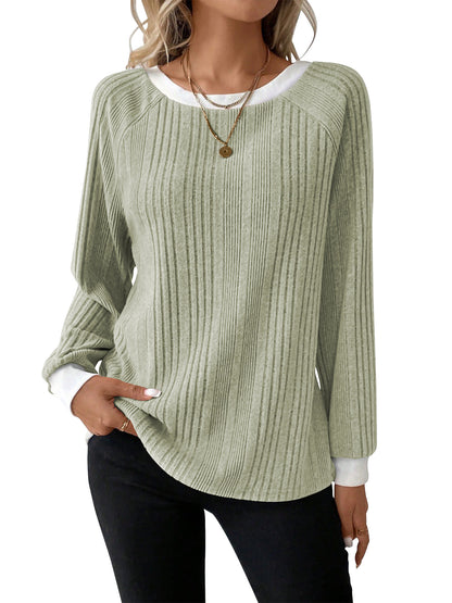 SHIBEVER Long Sleeve Shirts for Women Fall Tops Lightweight Clothing Trendy Winter Clothes Tunic Crew Neck Grey M