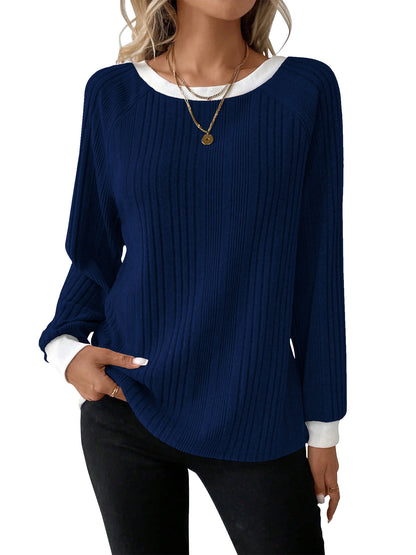 SHIBEVER Long Sleeve Shirts for Women Fall Tops Lightweight Clothing Trendy Winter Clothes Tunic Crew Neck Grey M